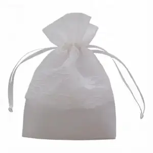 Personalised Organza Bags with Lace White